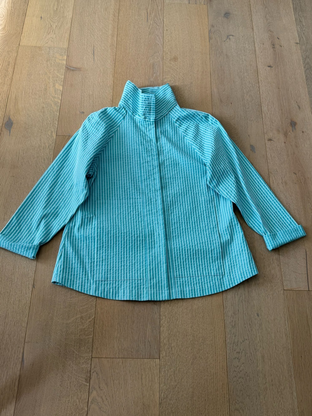 Elliott Lauren Pinstripe Funnel Neck Shirt Jacket Shacket Size 12
